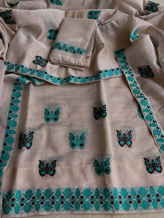 VARCREATION Printed Mekhela Chador Pure Cotton Saree