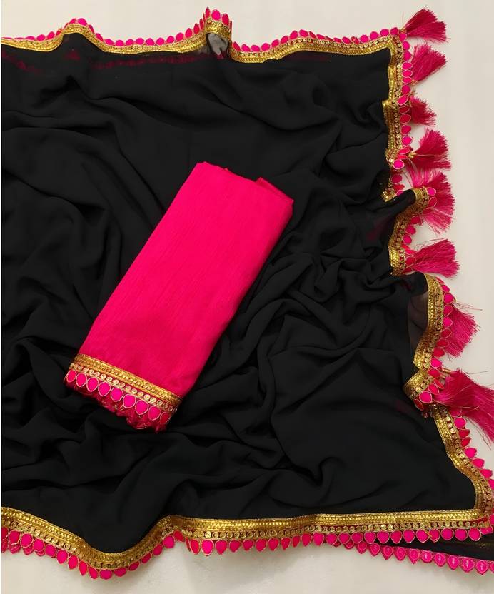 Labheshwari Embellished, Embroidered Bollywood Georgette Saree (Black)