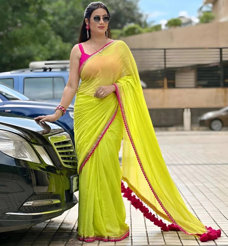 Labheshwari Printed Chanderi Cotton Silk Saree (Yellow)