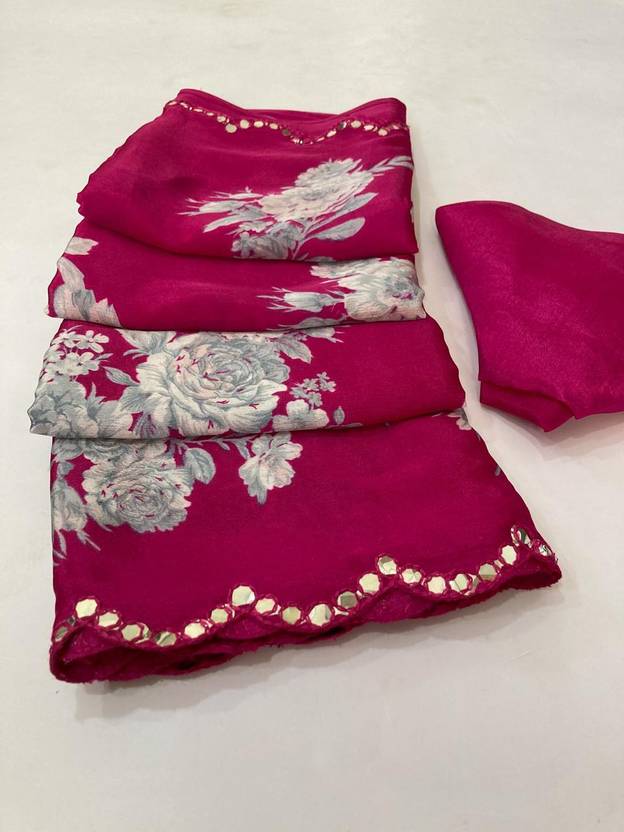 BORANA Floral Print Bollywood Crepe Saree