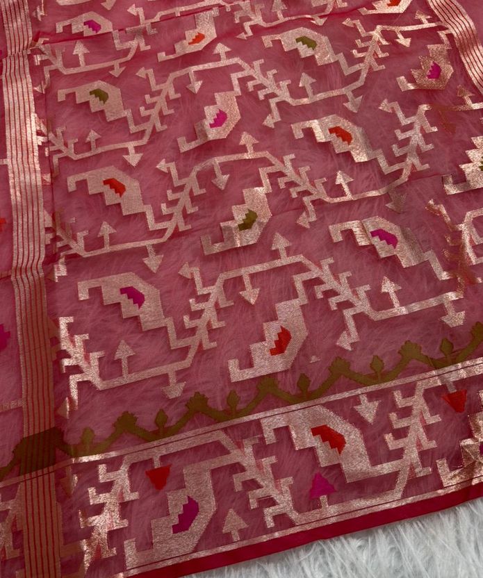 siyaramfabrics Floral Print Jamdani Muslin Saree - Image 3
