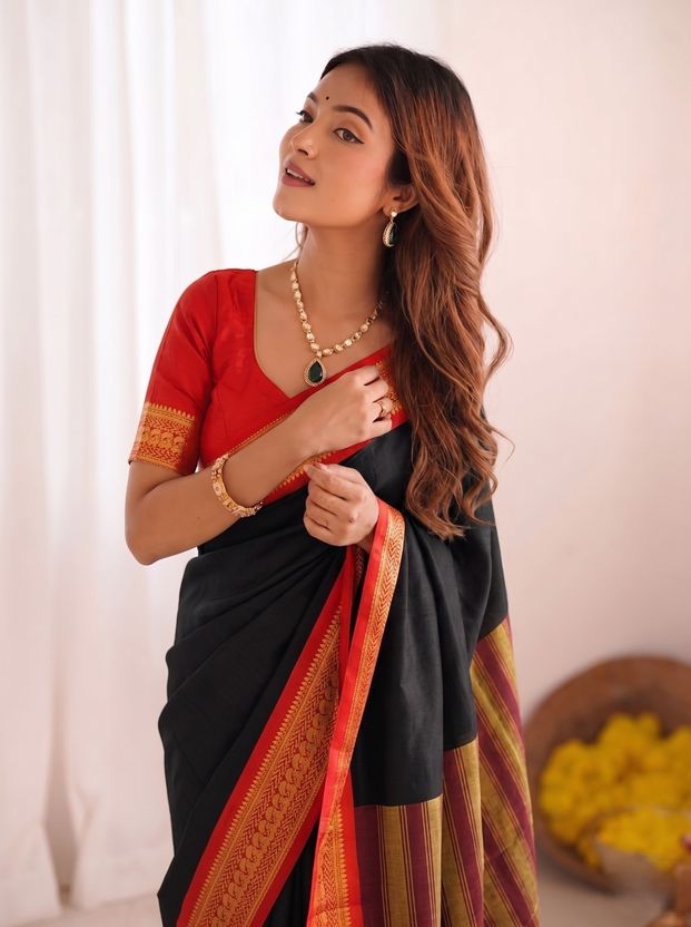 ASTIKA Fashion Yellow Cotton Silk Saree - Image 3
