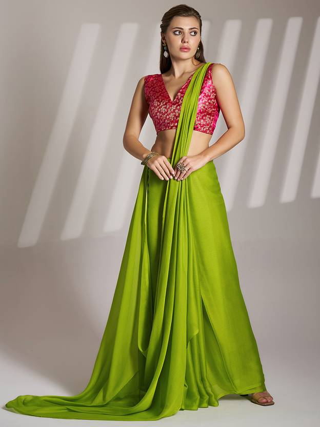 Kalista Embellished, Solid/Plain, Dyed Bollywood Chiffon Saree
