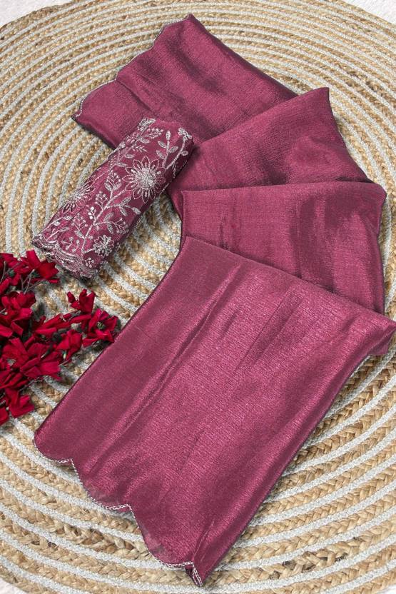 Infyshopy Fashions Embroidered, Solid/Plain, Self Design Bhagalpuri Georgette Saree