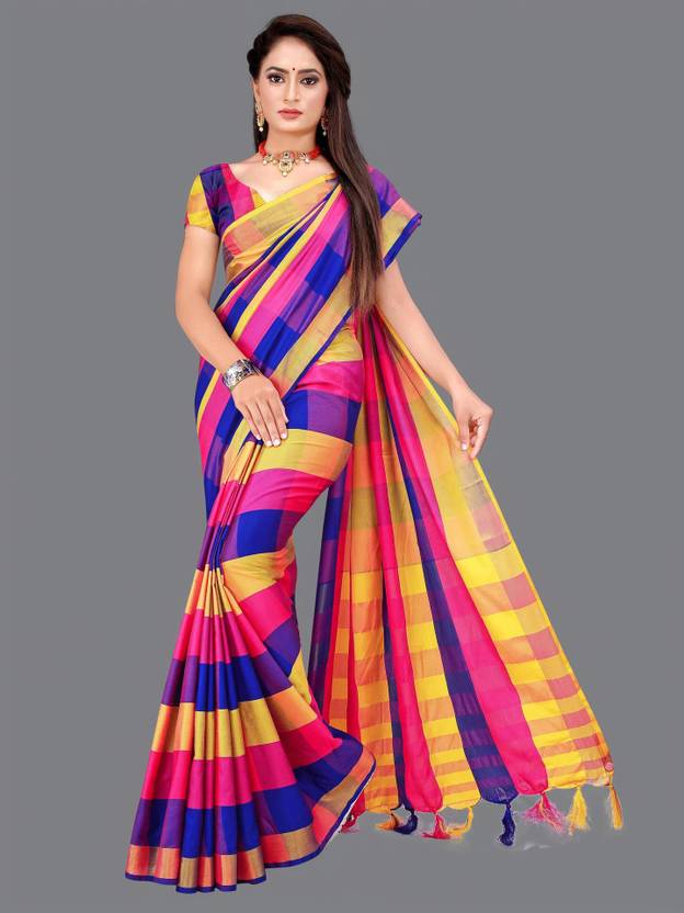Shaibo saree Checkered Daily Wear Cotton Silk Saree