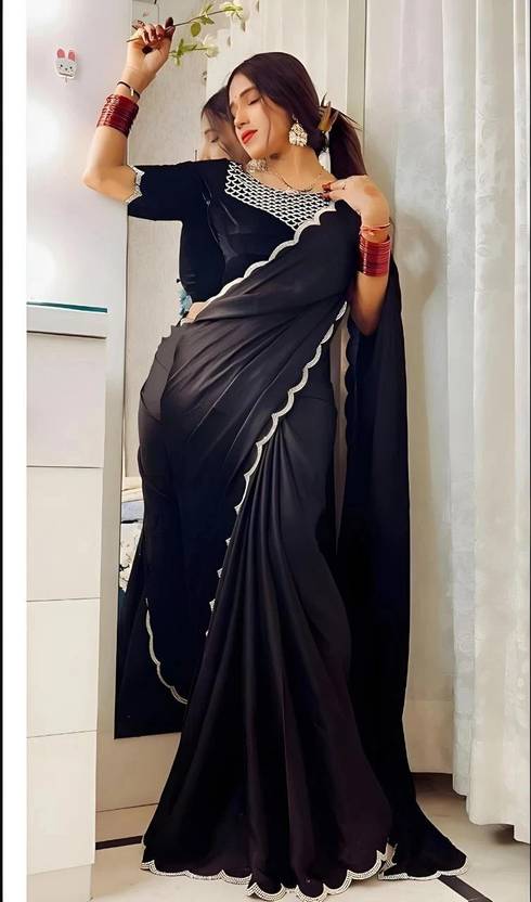 MAMTAIMPEX Embellished Bollywood Georgette Saree (Black)