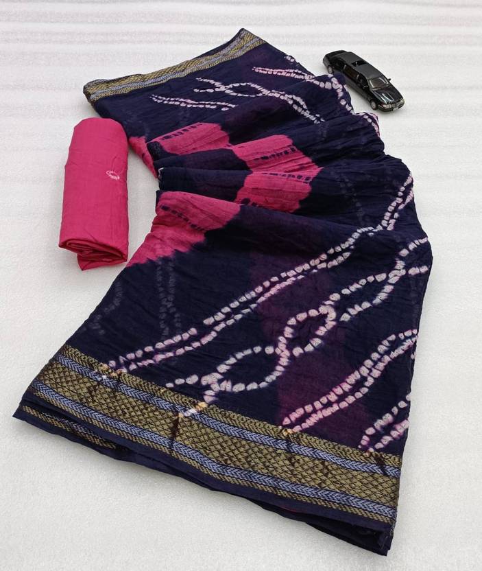 ISHWAR CREATION Printed Bandhani Cotton Blend Saree