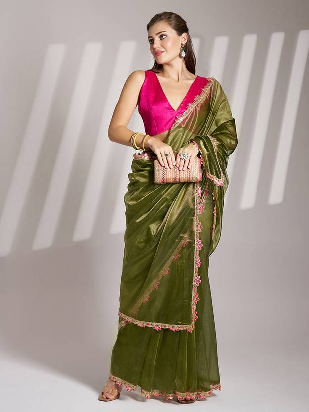 Kalista Embroidered, Floral Print, Embellished Bollywood Organza Saree