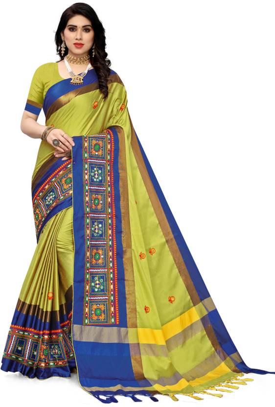 SERONA FABRICS Embroidered Bollywood Jacquard, Cotton Silk Saree