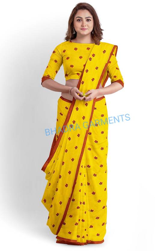 Bhadra Floral Print, Woven Handloom Pure Cotton Saree