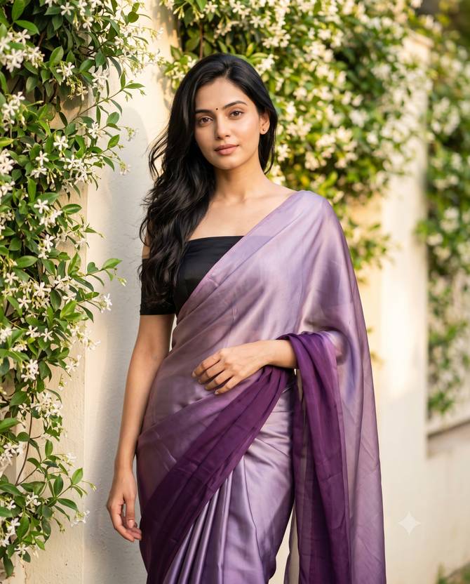 BORANA Solid/Plain Bollywood Crepe Saree