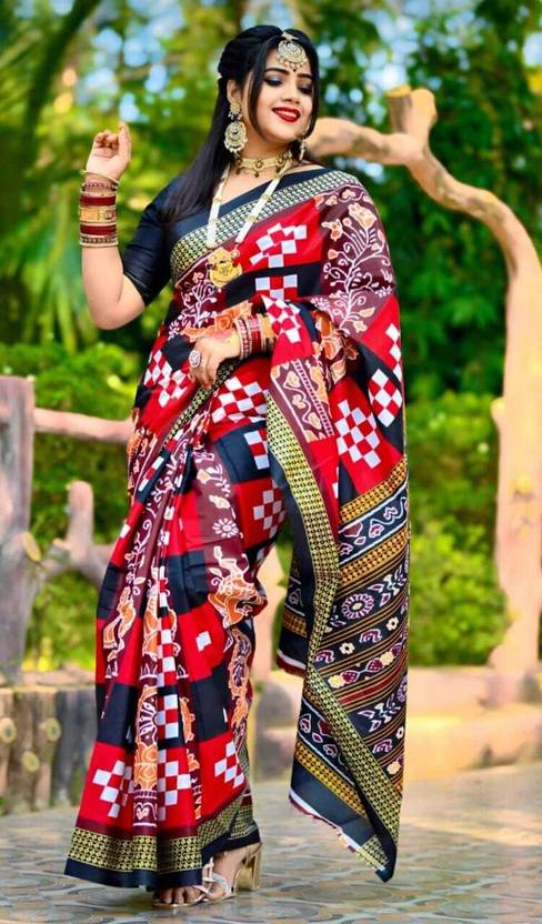 Tareni Printed Sambalpuri Pure Cotton Saree (Multicolor)