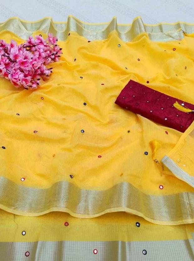 ANKITFASHION Embroidered Kota Doria Chanderi Saree