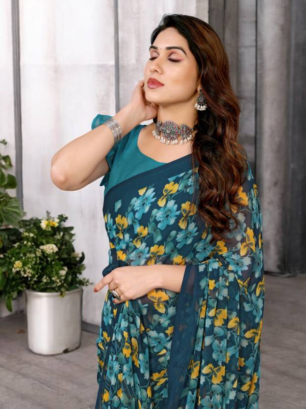 TTH Floral Print Bollywood Georgette Saree