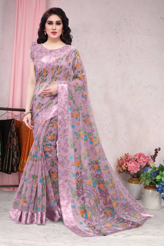 Printed, Floral Print Daily Wear Cotton Blend Saree  (Multicolor, Purple)
