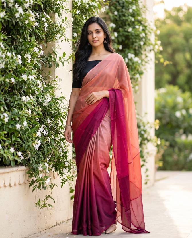 BORANA Solid/Plain Bollywood Crepe Saree