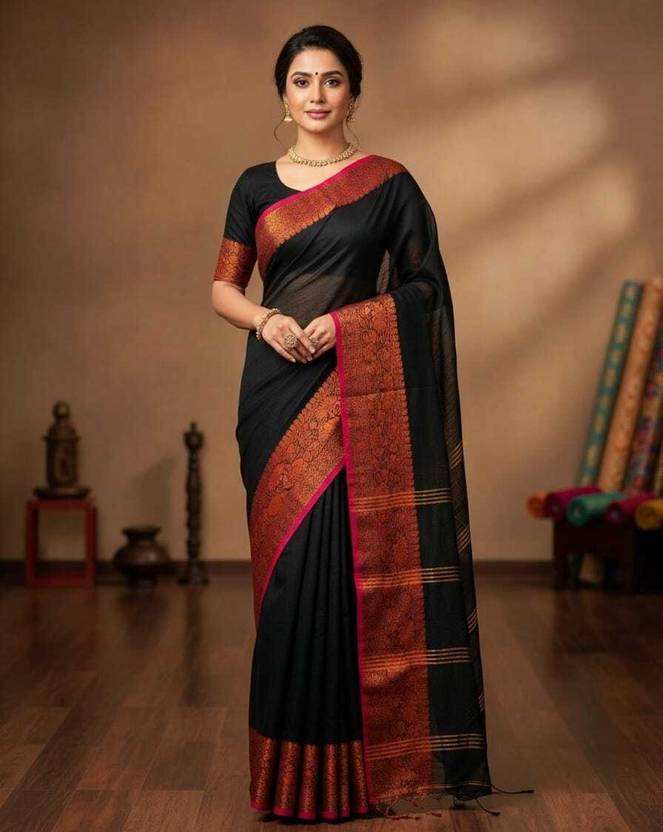 Averis collection Striped Daily Wear Cotton Silk Saree