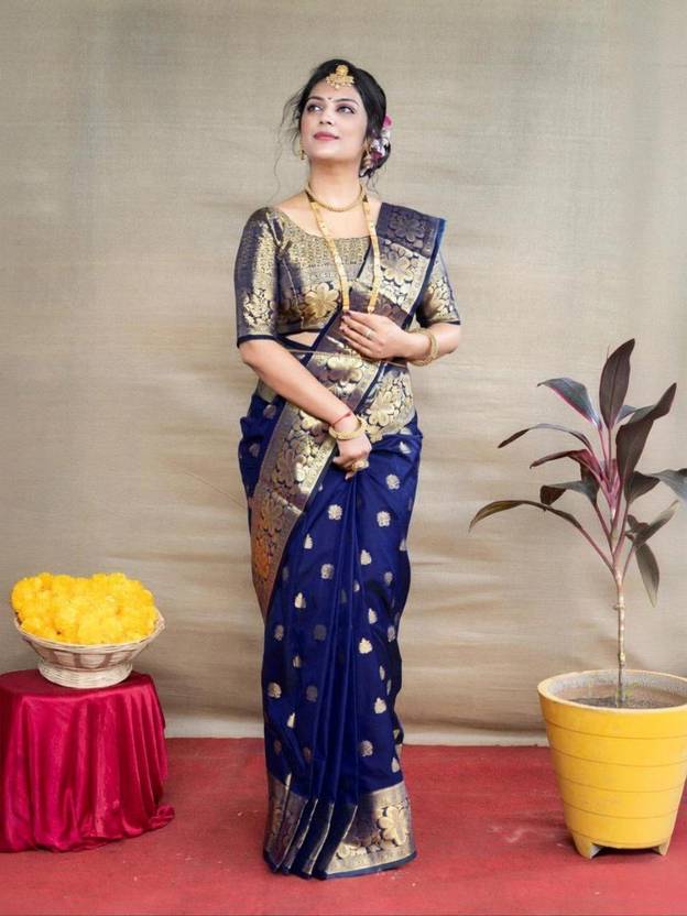 SEASON FAB Self Design, Applique, Blocked Printed, Checkered Banarasi Jacquard, Art Silk Saree