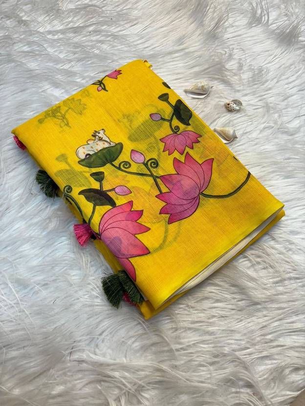 nirave fashion Printed Daily Wear Cotton Linen Saree