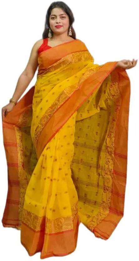 GitasStore Woven Tant Pure Cotton Saree