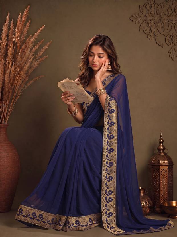 Offirra International Printed Bollywood Lycra Blend, Chiffon Saree