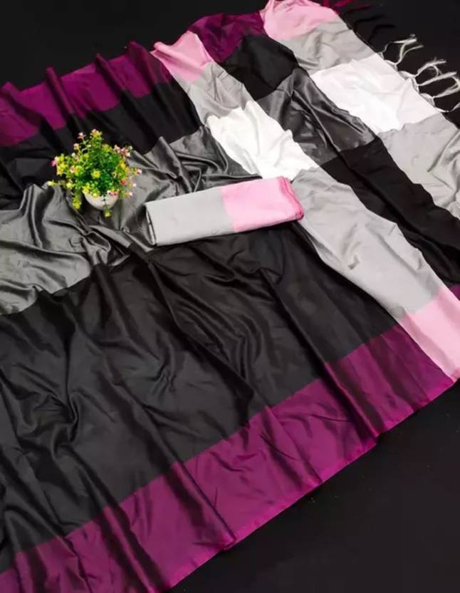 VJ FASHION Color Block, Ombre, Printed Daily Wear Cotton Silk Saree