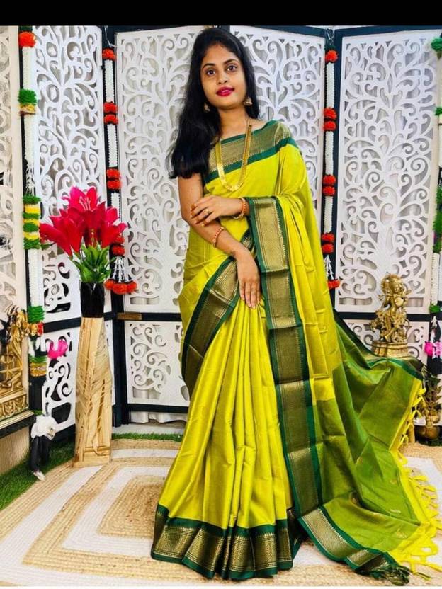 FashDeal Woven, Temple Border Paithani Cotton Silk, Silk Blend Saree