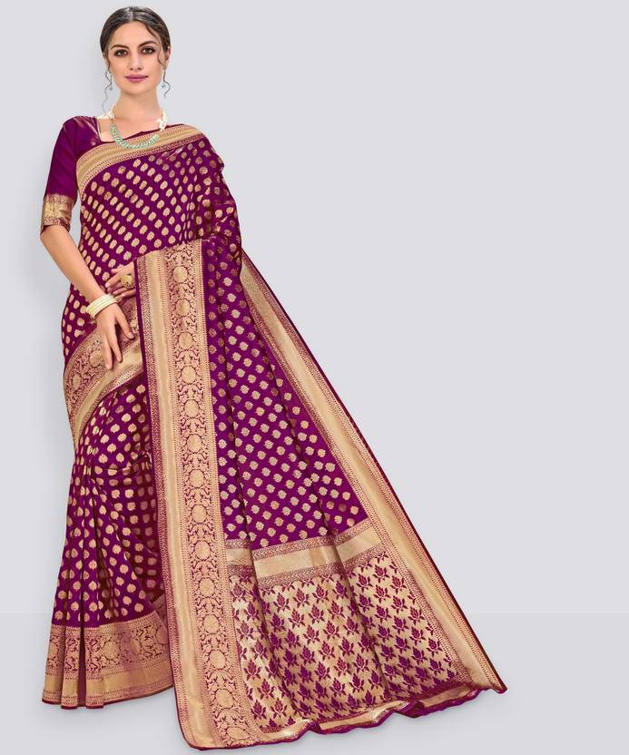 Sariya Woven Banarasi Silk Blend Saree (Purple)