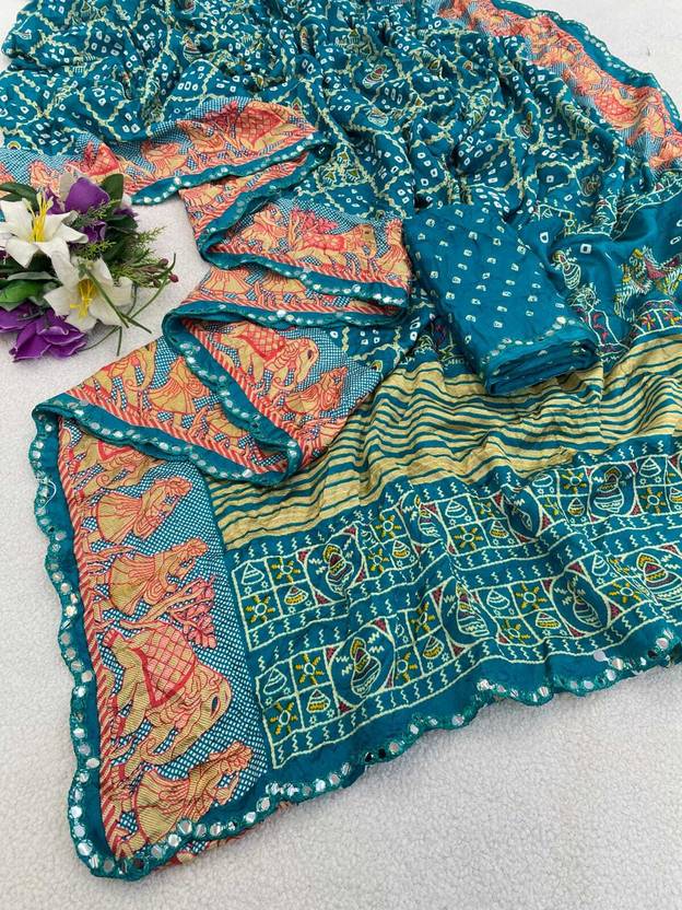 LAKSHITA COLLECTION Embellished Bandhani Cotton Blend Saree