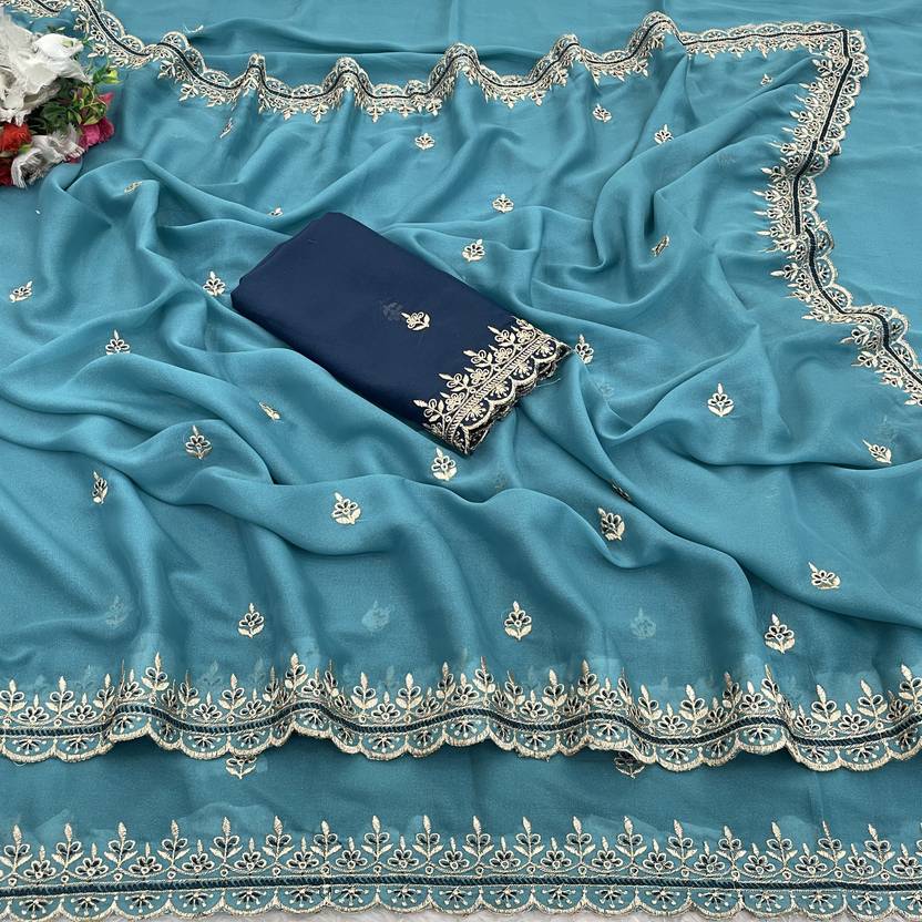 VASTRA DRAPE Embroidered, Solid/Plain Bollywood Georgette Saree