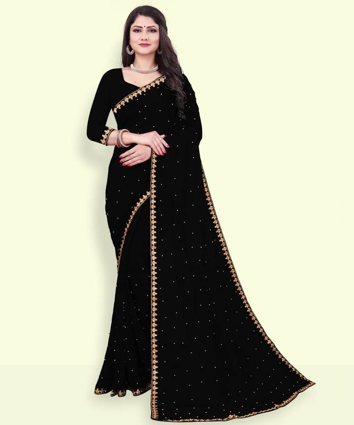 Fashion Day Self Design Bollywood Georgette Saree (Black)