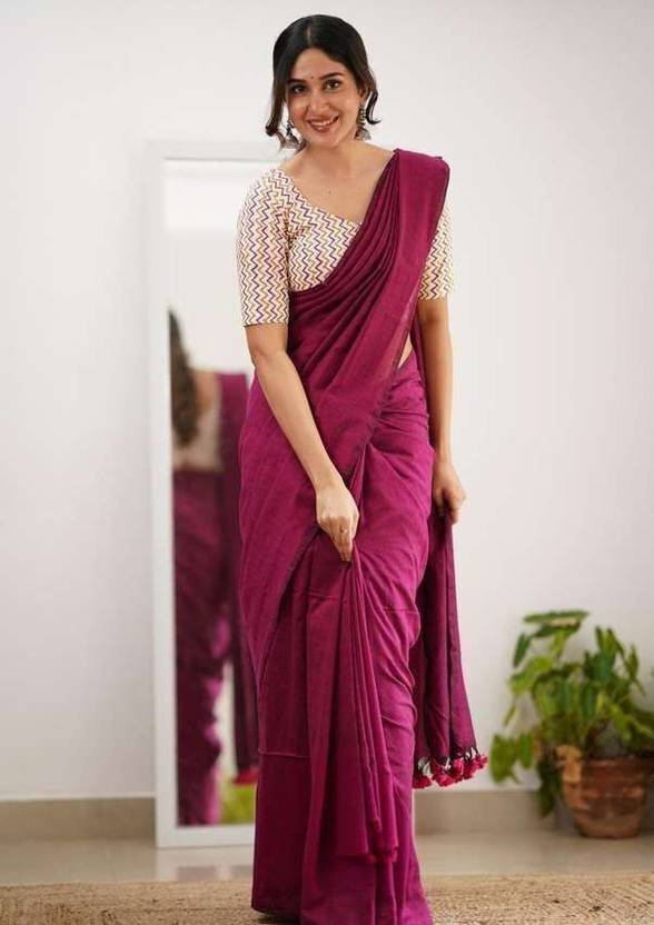Kishorisari Solid/Plain Handloom Khadi, Pure Cotton Saree