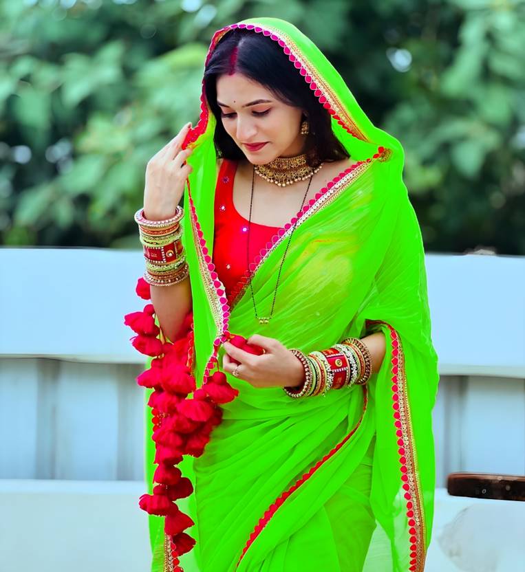 Labheshwari Embellished, Embroidered Daily Wear Georgette Saree (Green)