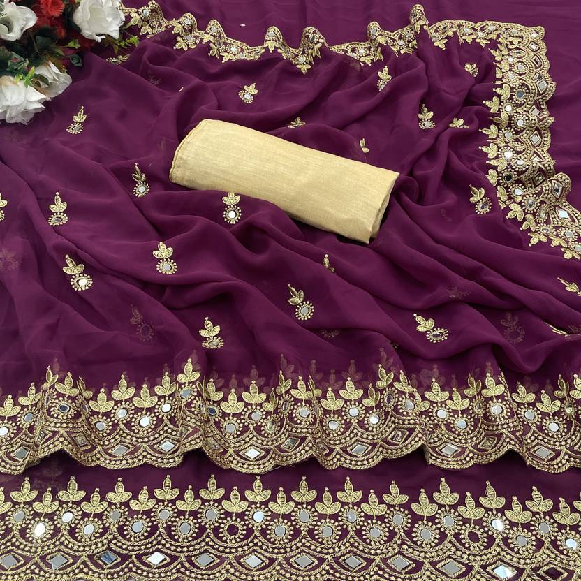 NERTA BOUTIQUE Self Design, Embroidered Bollywood Georgette Saree (Purple)