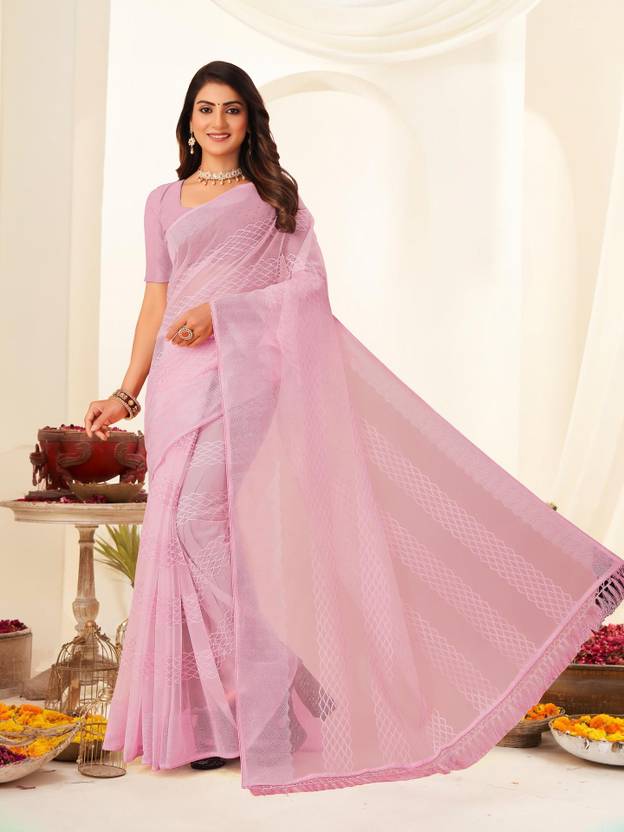 BATHANI CREATION Solid/Plain Bollywood Organza Saree