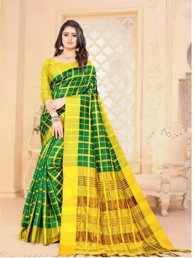 VJ FASHION Woven Daily Wear Cotton Blend Saree