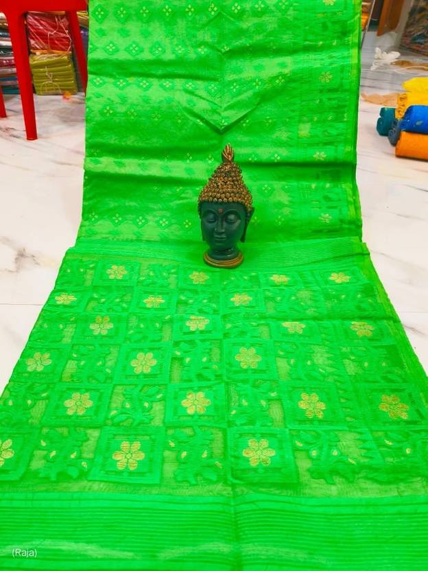 Averis collection Printed, Floral Print, Geometric Print Jamdani Cotton Blend Saree