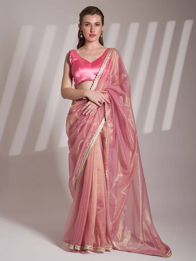 Kalista Embellished, Solid/Plain Bollywood Organza Saree