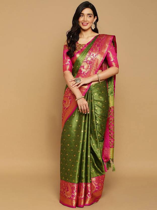 VILLAGIUS Woven, Self Design Banarasi Jacquard, Cotton Silk Saree