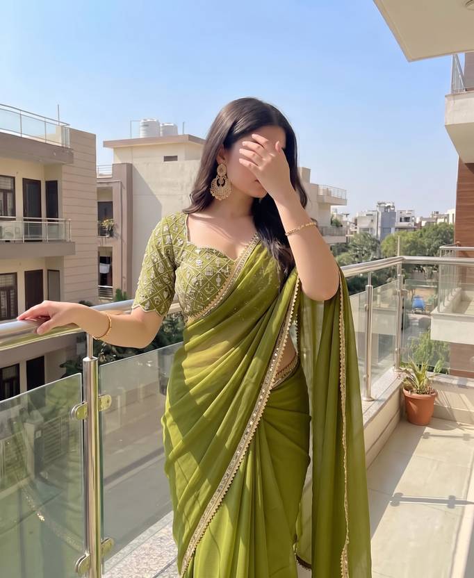 SHREEVALLY Embroidered Bollywood Organza Saree