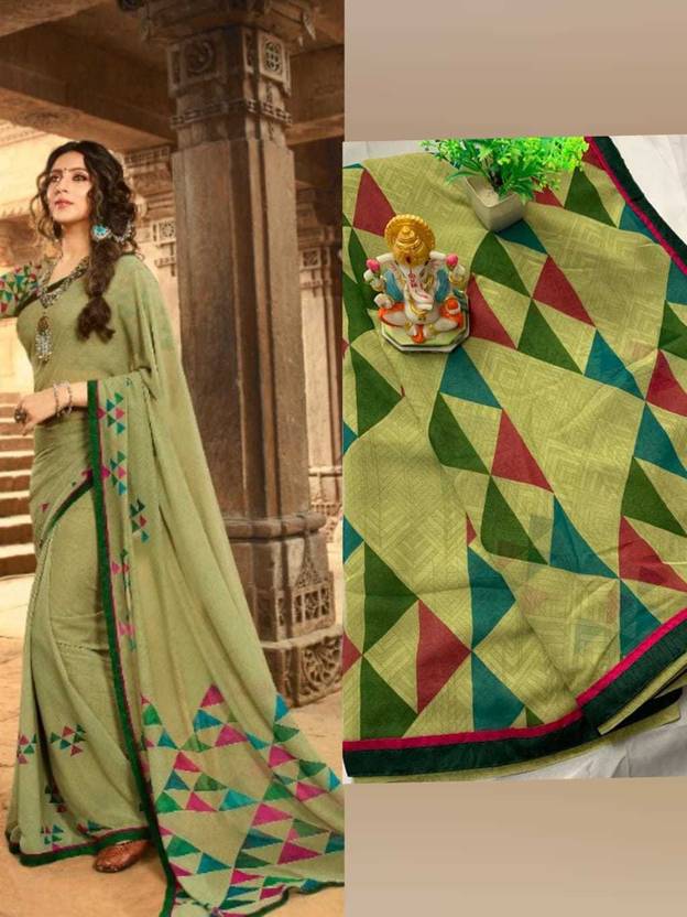 BLEESBURY Printed, Self Design, Geometric Print, Graphic Print, Floral Print, Polka Print, Solid/Plain Bollywood Georgette, Chiffon Saree