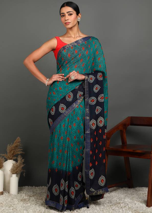 Leelavati Embroidered Daily Wear Georgette Saree (Dark Blue)