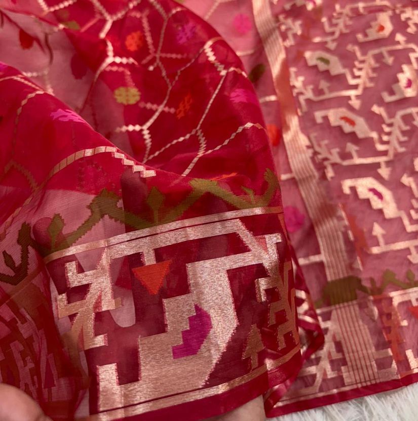 siyaramfabrics Floral Print Jamdani Muslin Saree - Image 5