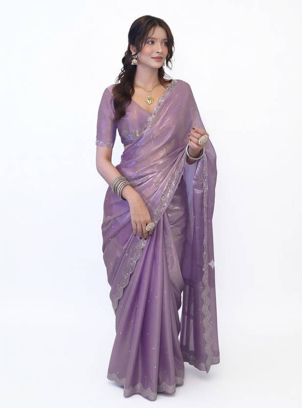 SPIRISA ETHINIC Embellished, Solid/Plain Daily Wear Organza Saree