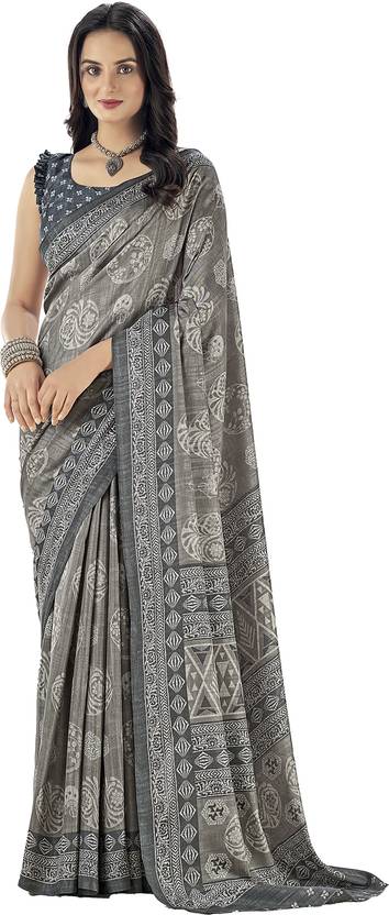 INDONIQ Printed, Paisley, Geometric Print Daily Wear Cotton Silk, Tussar Silk Saree