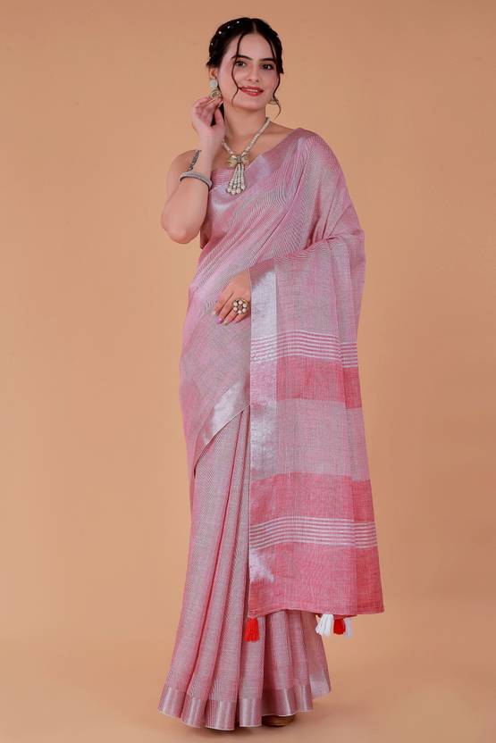 NEGRONI Solid/Plain Bollywood Linen Saree