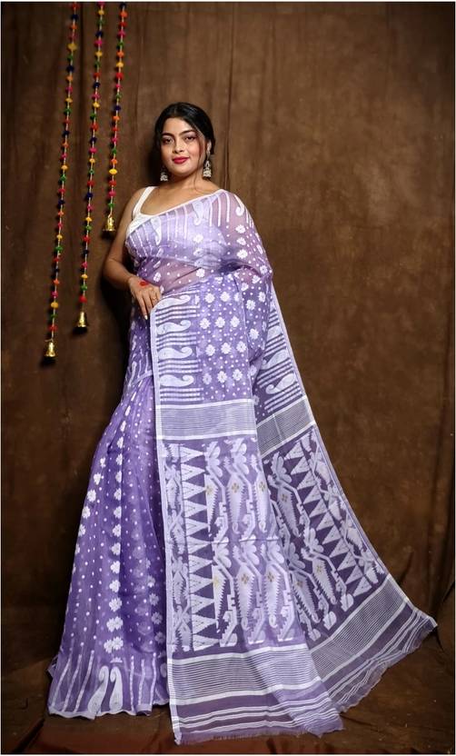 Bholenath textile Embroidered Jamdani Cotton Silk Saree