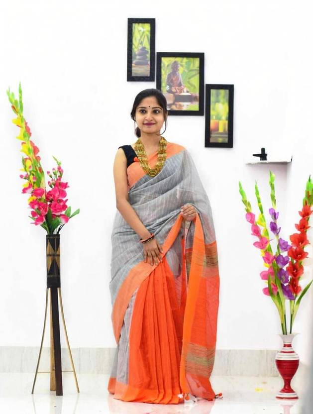 Shyamali Boutique Solid/Plain Handloom Cotton Silk Saree