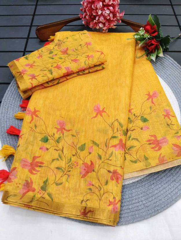 Anshal Printed Daily Wear Cotton Linen Saree