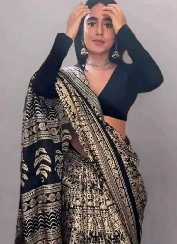 VARUN SILK Printed Bollywood Crepe Saree